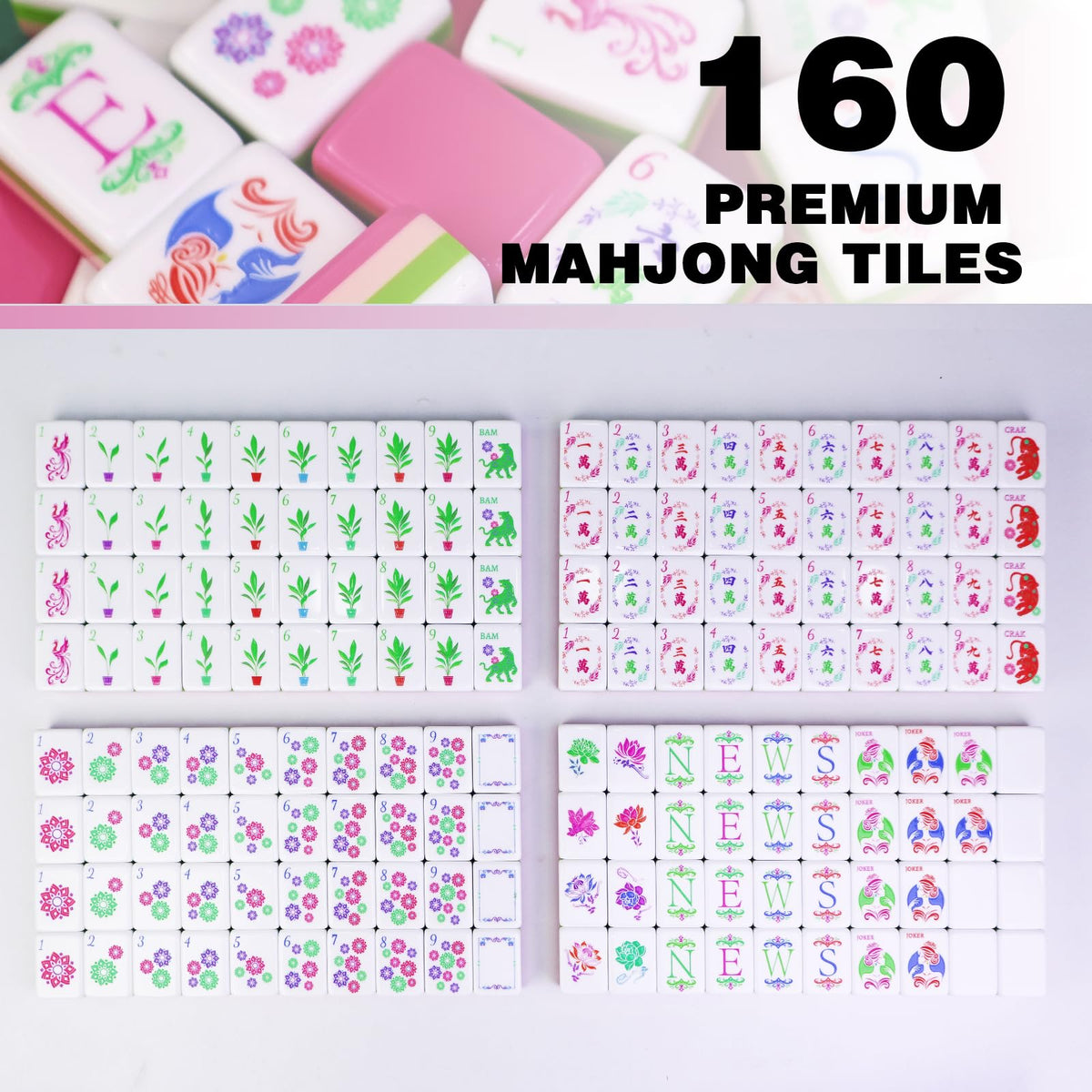 Acrylic 160 Tiles Mahjong Game Set with Carrying Bag A142