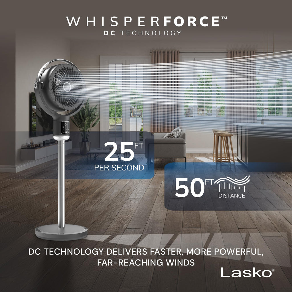 Pedestal Fan with Remote Control, Adjustable Height, Night Light, Gray A4000