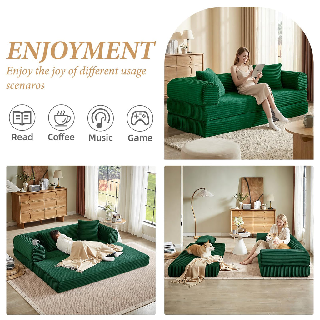 Green Corduroy Convertible Futon Sofa Bed A414