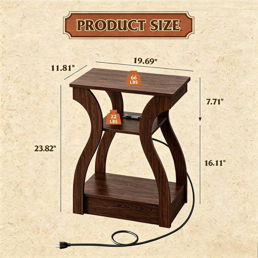 Brown End Tables Set of 2 with Charging Station N1604
