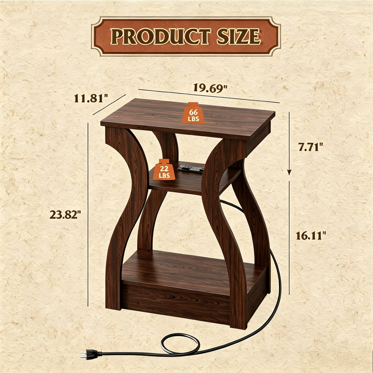 Brown End Tables Set of 2 with Charging Station N1604