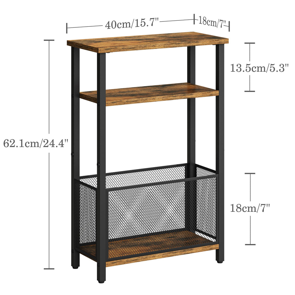 Narrow 3 Tier Side Table with Storage Basket Y76627
