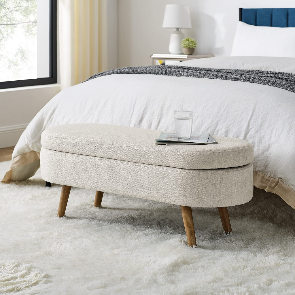 43.5" L Upholstered Linen Storage Ottoman Bench with Rubber Wood Legs U656718