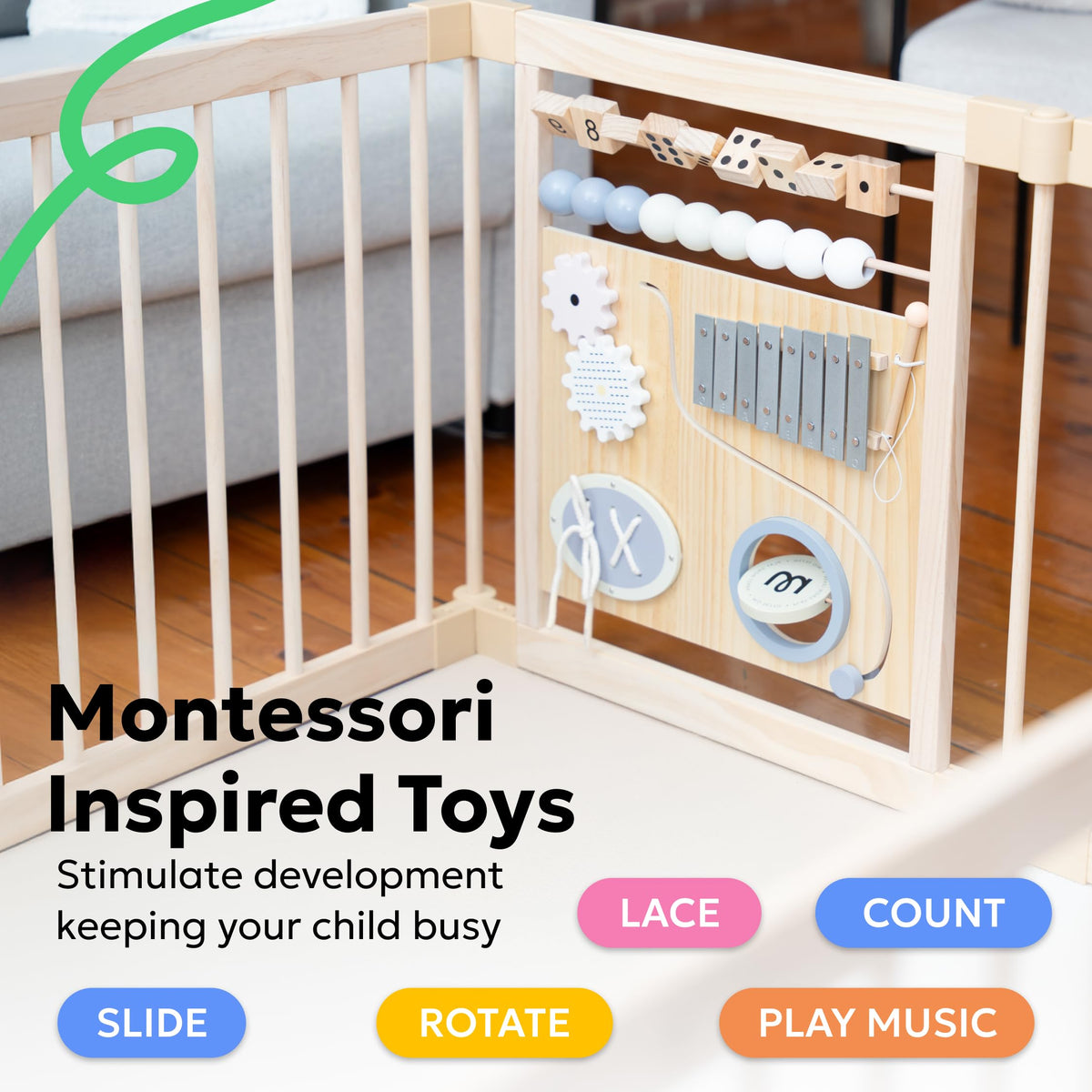 Foldable Wooden Baby Playpen with Gate N13614