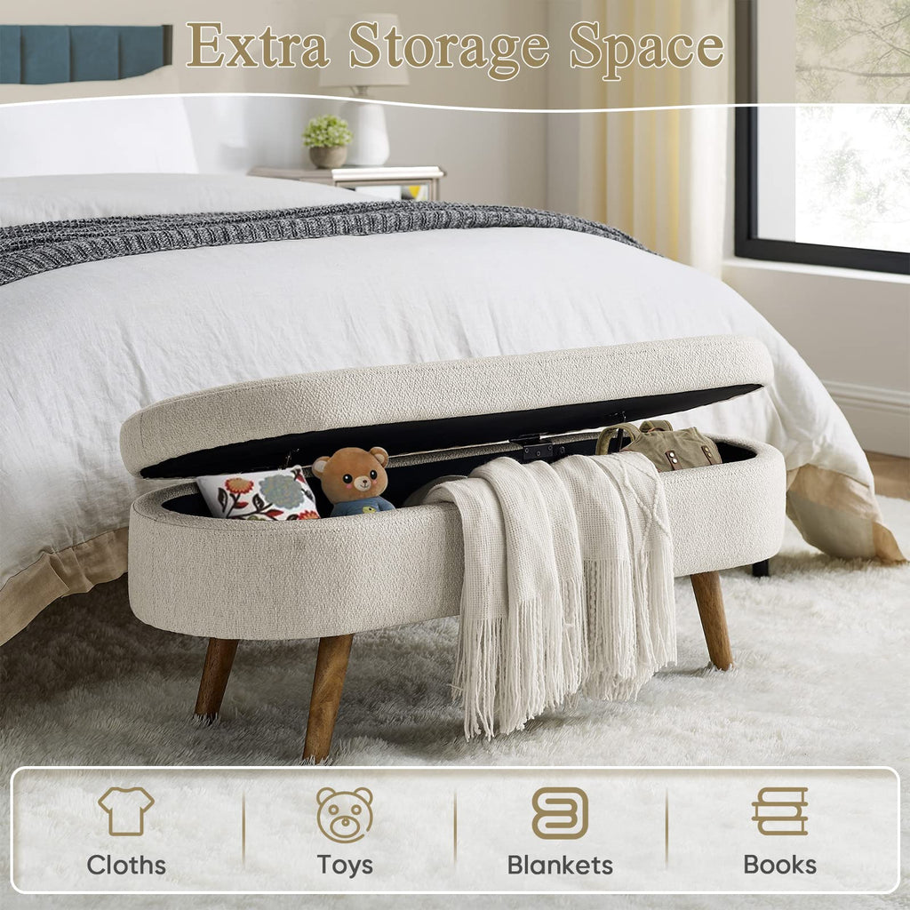 43.5" L Upholstered Linen Storage Ottoman Bench with Rubber Wood Legs U656718