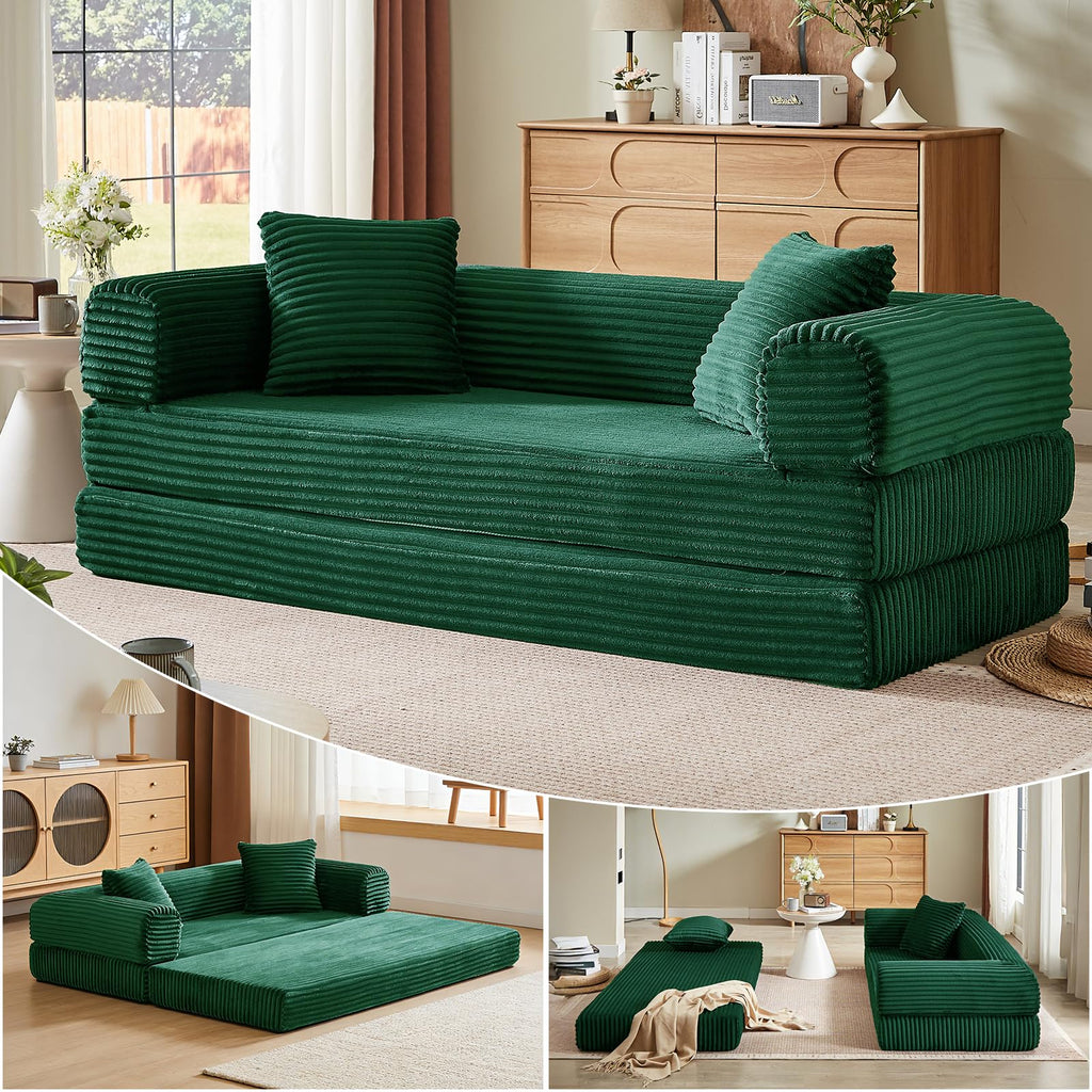Green Corduroy Convertible Futon Sofa Bed A414