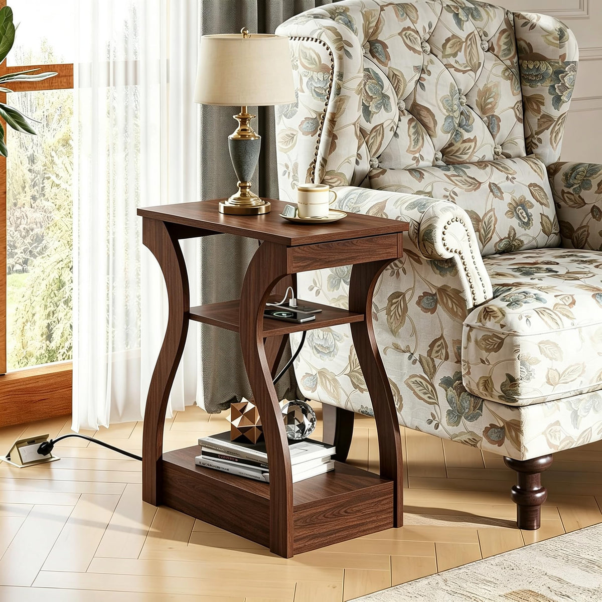 Brown End Tables Set of 2 with Charging Station N1604