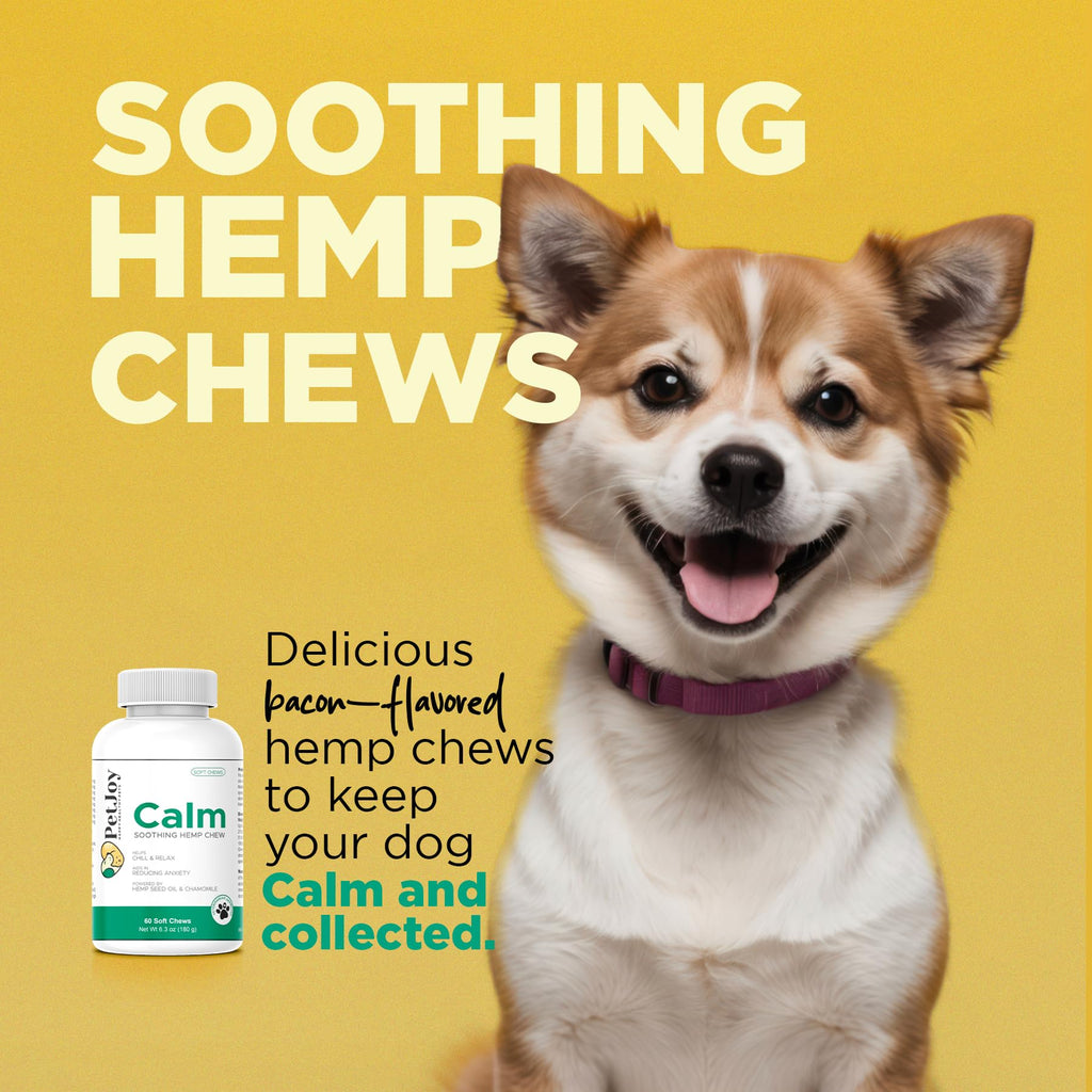 Hemp Calming Chews for Dogs with Chamomile 60 Bacon Treats J4296