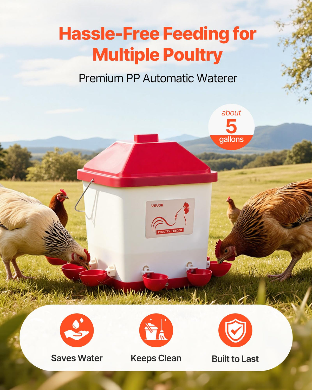 5 Gallon Automatic Chicken Waterer with 6 Water Ports I878082