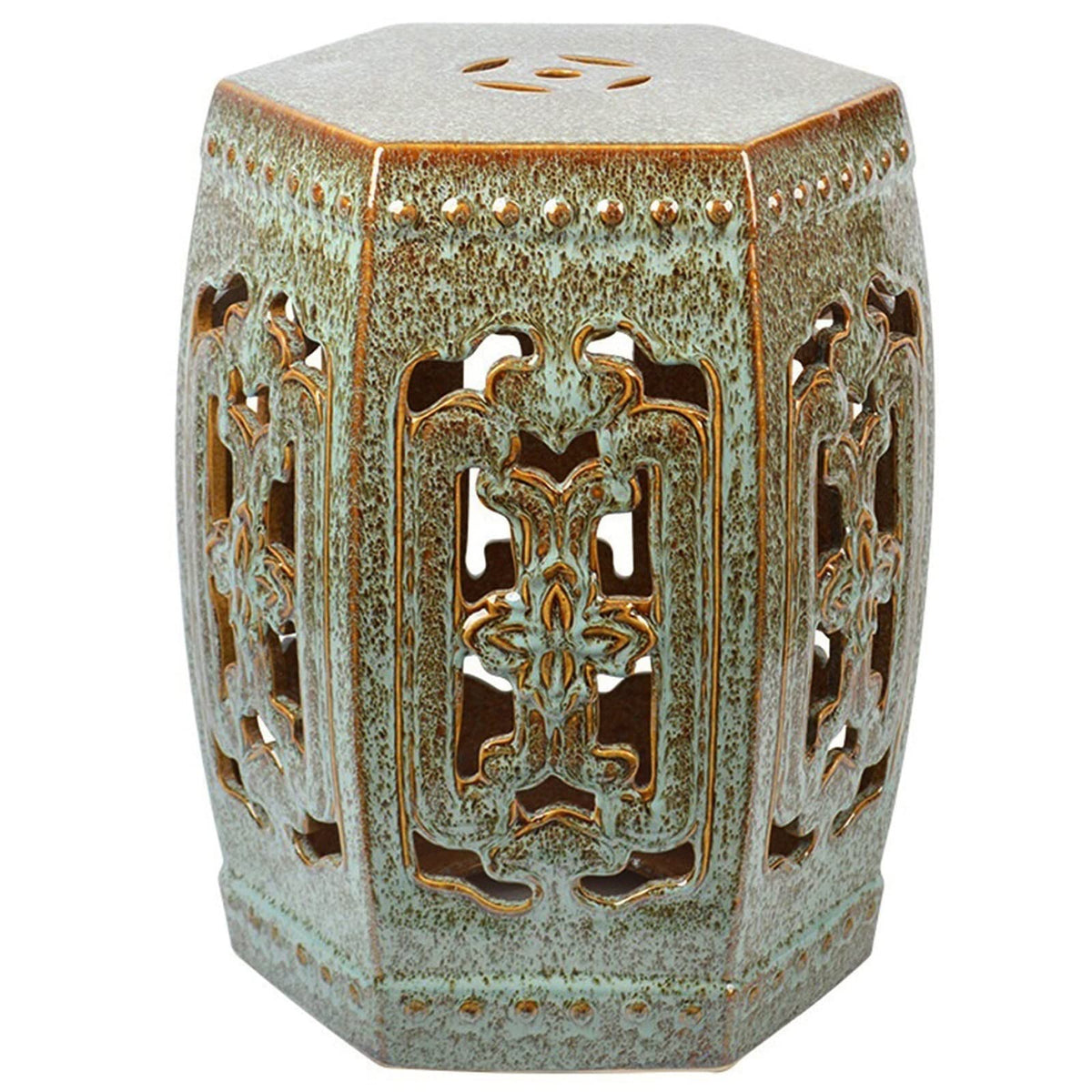 Ceramic Garden Stool Hexagonal Hollow Porcelain Drum Stool L4172