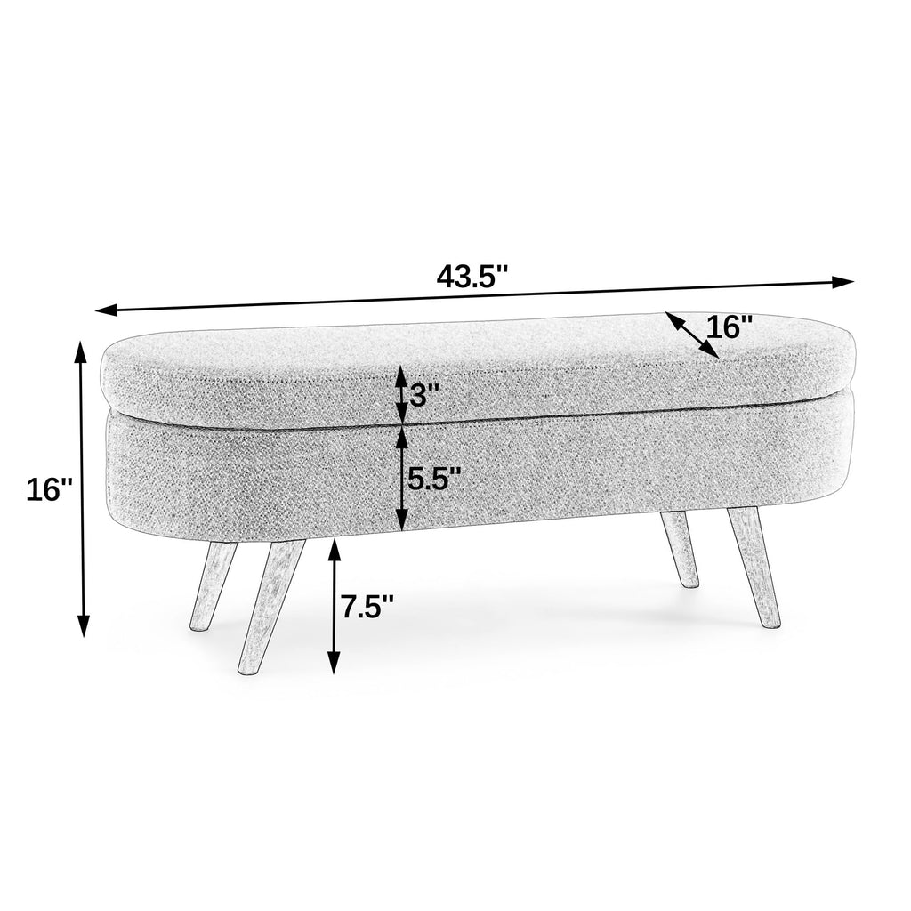 Cream Oval Boucle Storage Ottoman with Wooden Legs D9764