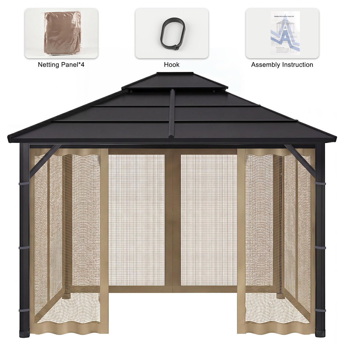 10x12 4-Panel Mosquito Netting Sidewall with Zipper T33660