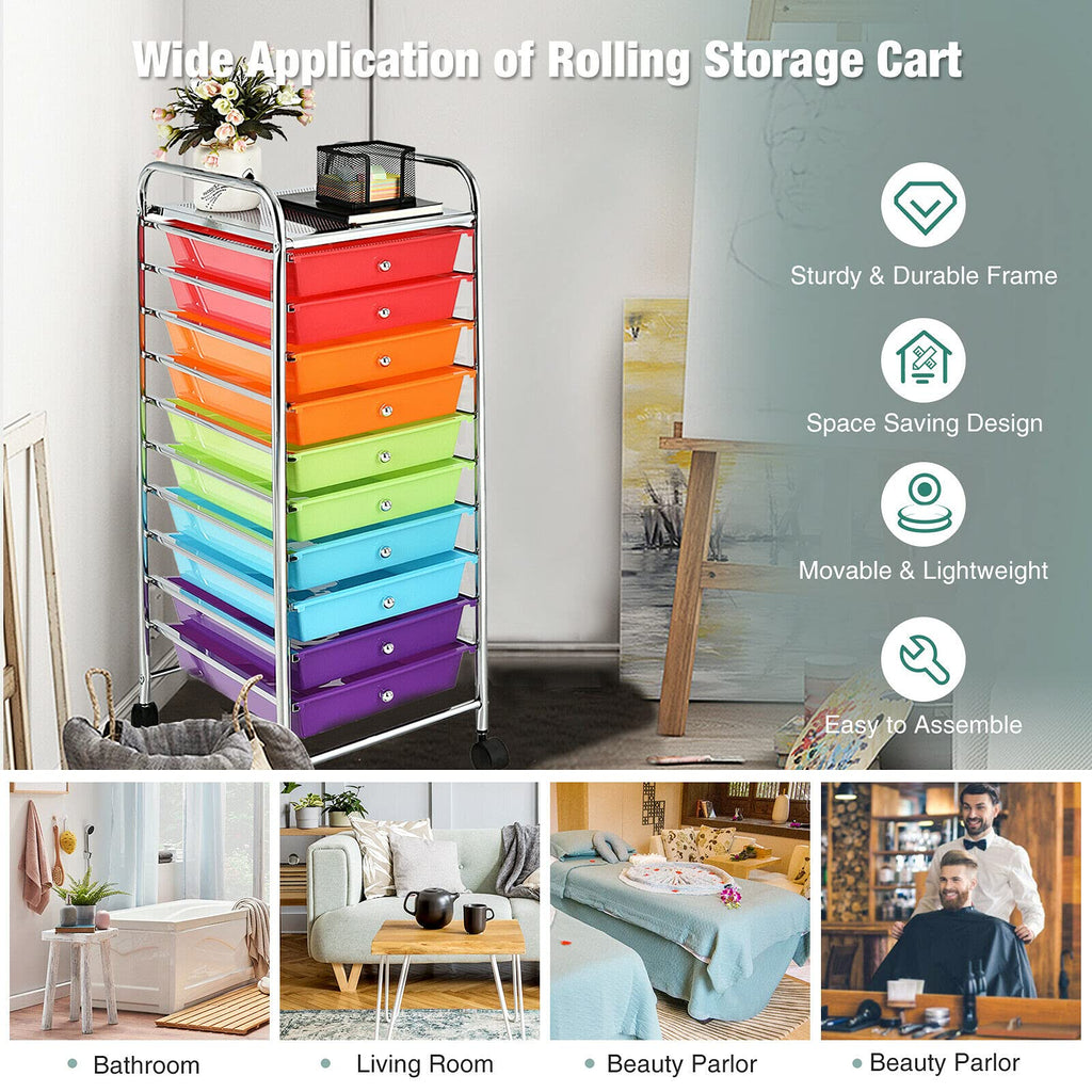 10 Drawer Rolling Storage Cart with Metal Frame H38121