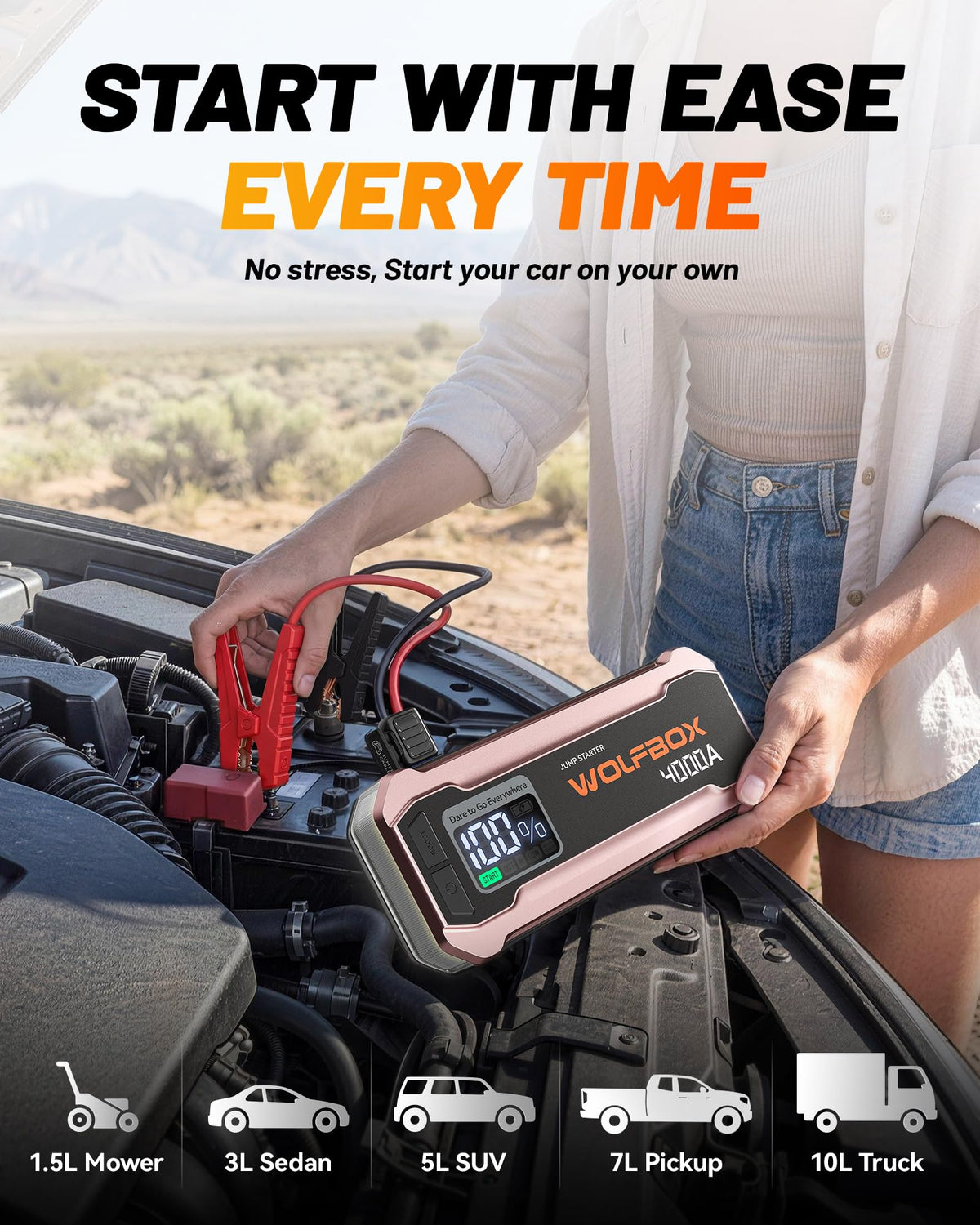 12V Pink Portable Car Jump Starter with 65W Quick Charger F754