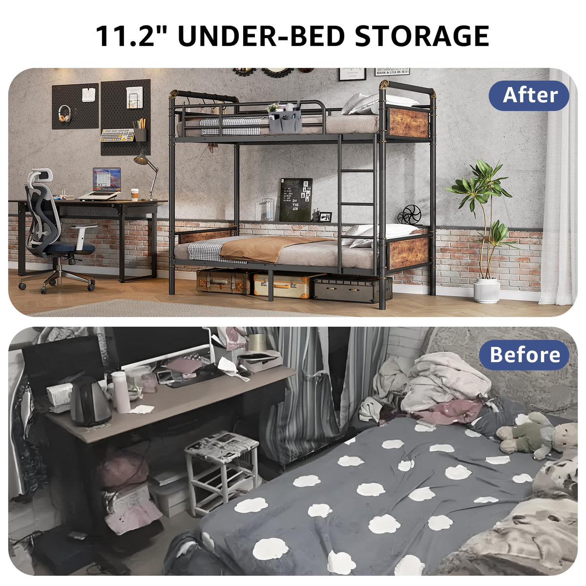 Twin Over Twin Metal Bunk Bed with Ladder and Guardrail A92031
