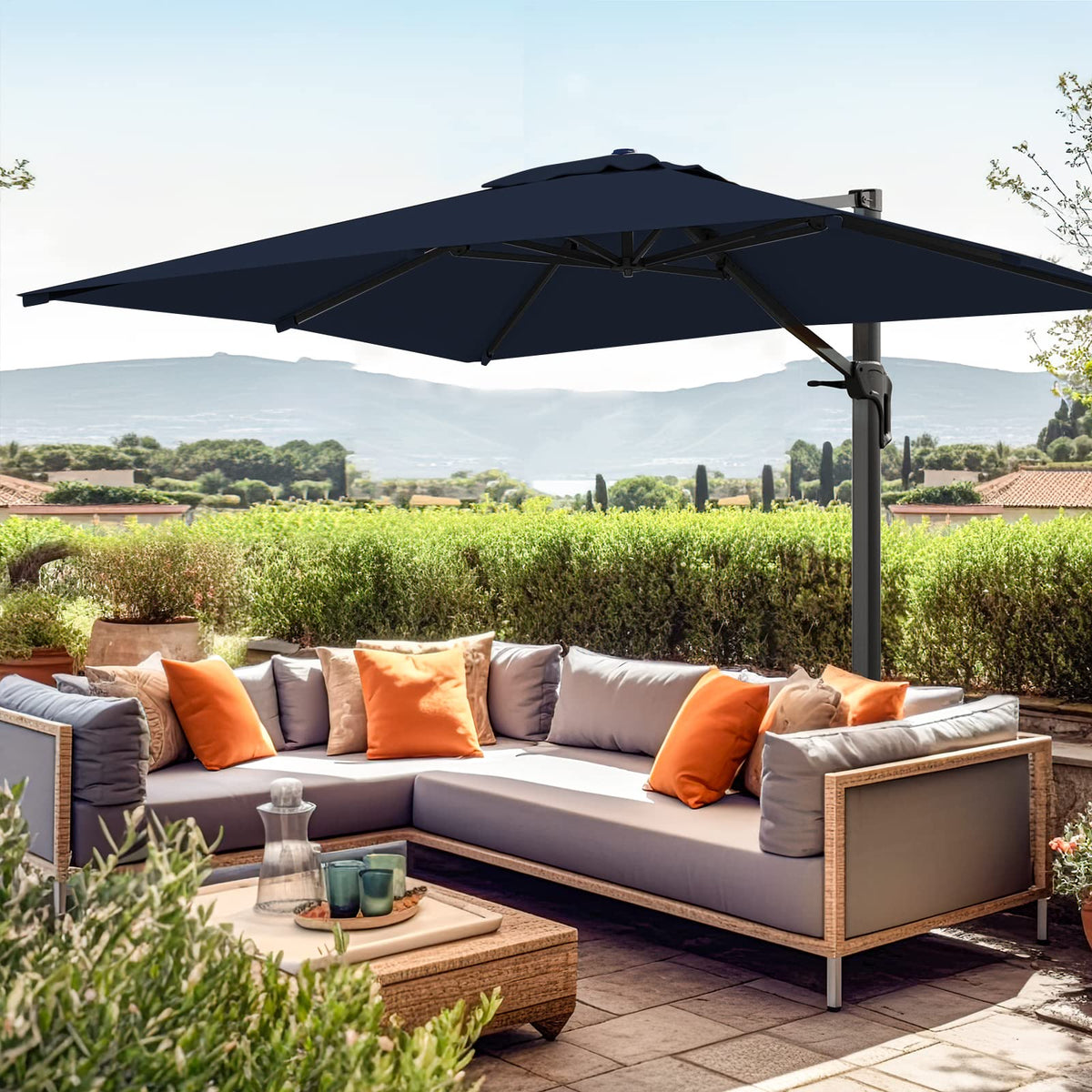 10 FT Square Cantilever Patio Umbrella with Recycled Fabric K690292