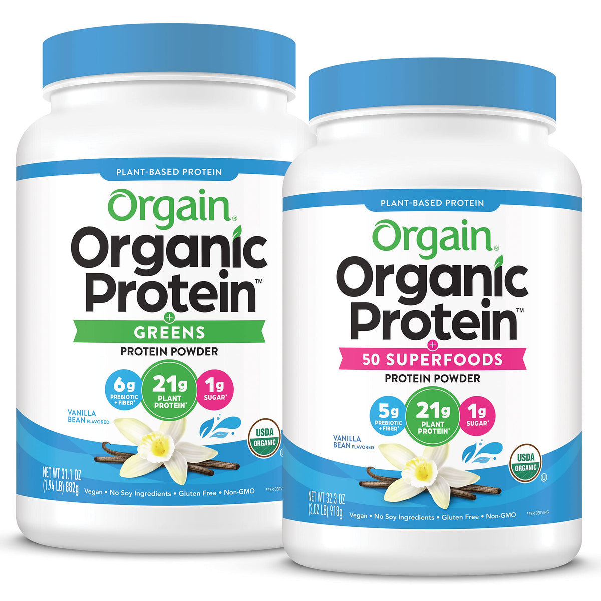 Organic Vegan Protein Powder + Greens, Creamy Chocolate Fudge, Vanilla Bean F29775