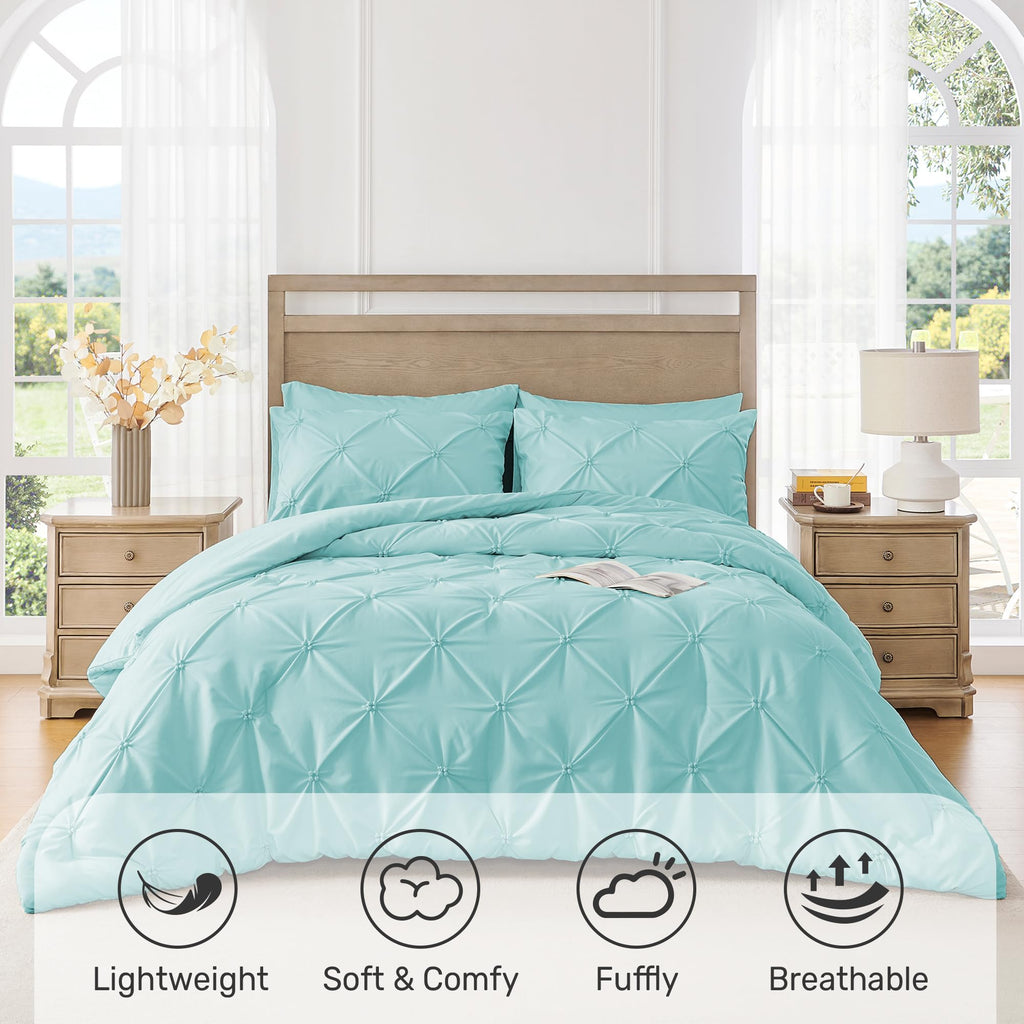 King Size Aqua Blue Pintuck Comforter Set N759