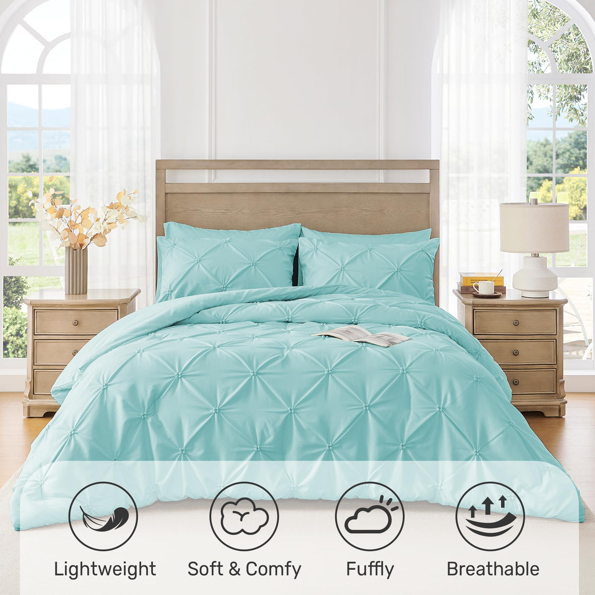 King Size Aqua Blue Pintuck Comforter Set N759