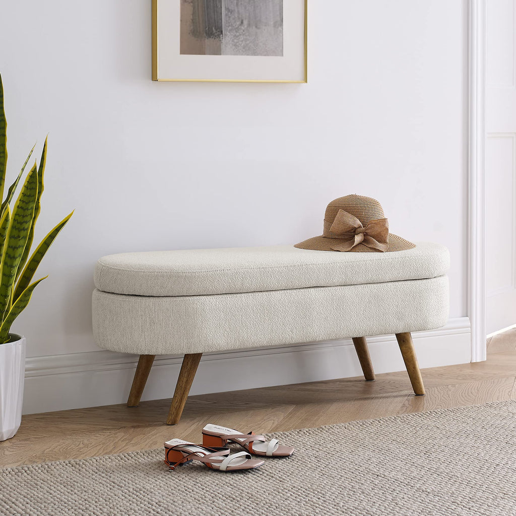 43.5" L Upholstered Linen Storage Ottoman Bench with Rubber Wood Legs U656718