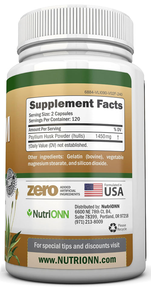 1450mg 240 Capsules Psyllium Husk Fiber Supplement M3259