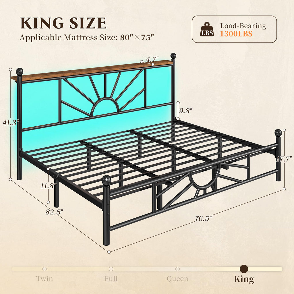 King Size Metal Platform Bed Frame with LED Lights F6425