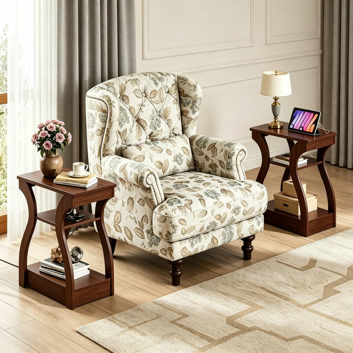 Brown End Tables Set of 2 with Charging Station N1604
