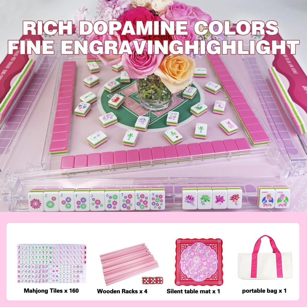 Acrylic 160 Tiles Mahjong Game Set with Carrying Bag A142