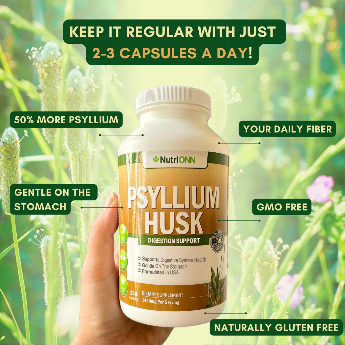 1450mg 240 Capsules Psyllium Husk Fiber Supplement M3259