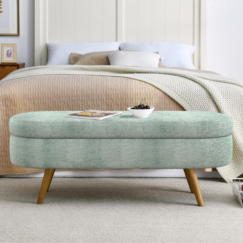 Cream Oval Boucle Storage Ottoman with Wooden Legs D9764