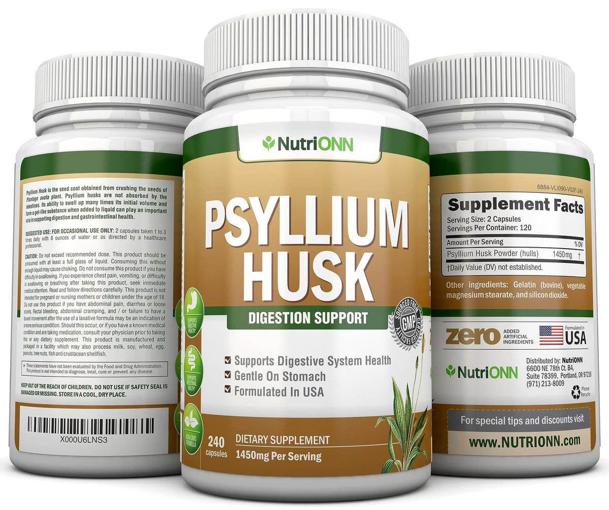 1450mg 240 Capsules Psyllium Husk Fiber Supplement M3259
