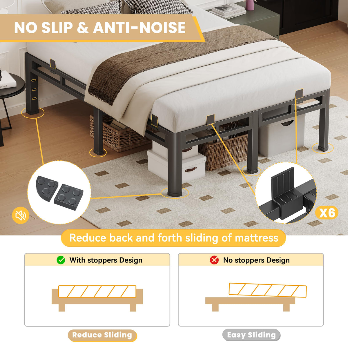 Queen 18 Inch Tall Metal Platform Bed Frame T579443