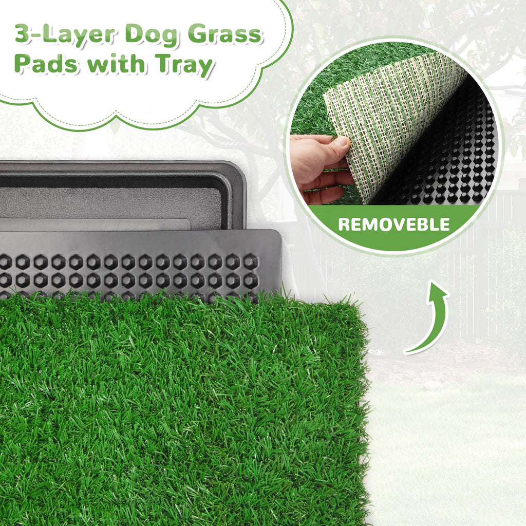 25" x 20" Reusable Indoor Dog Potty with Tray and 2 Artificial Grass Pads L92348