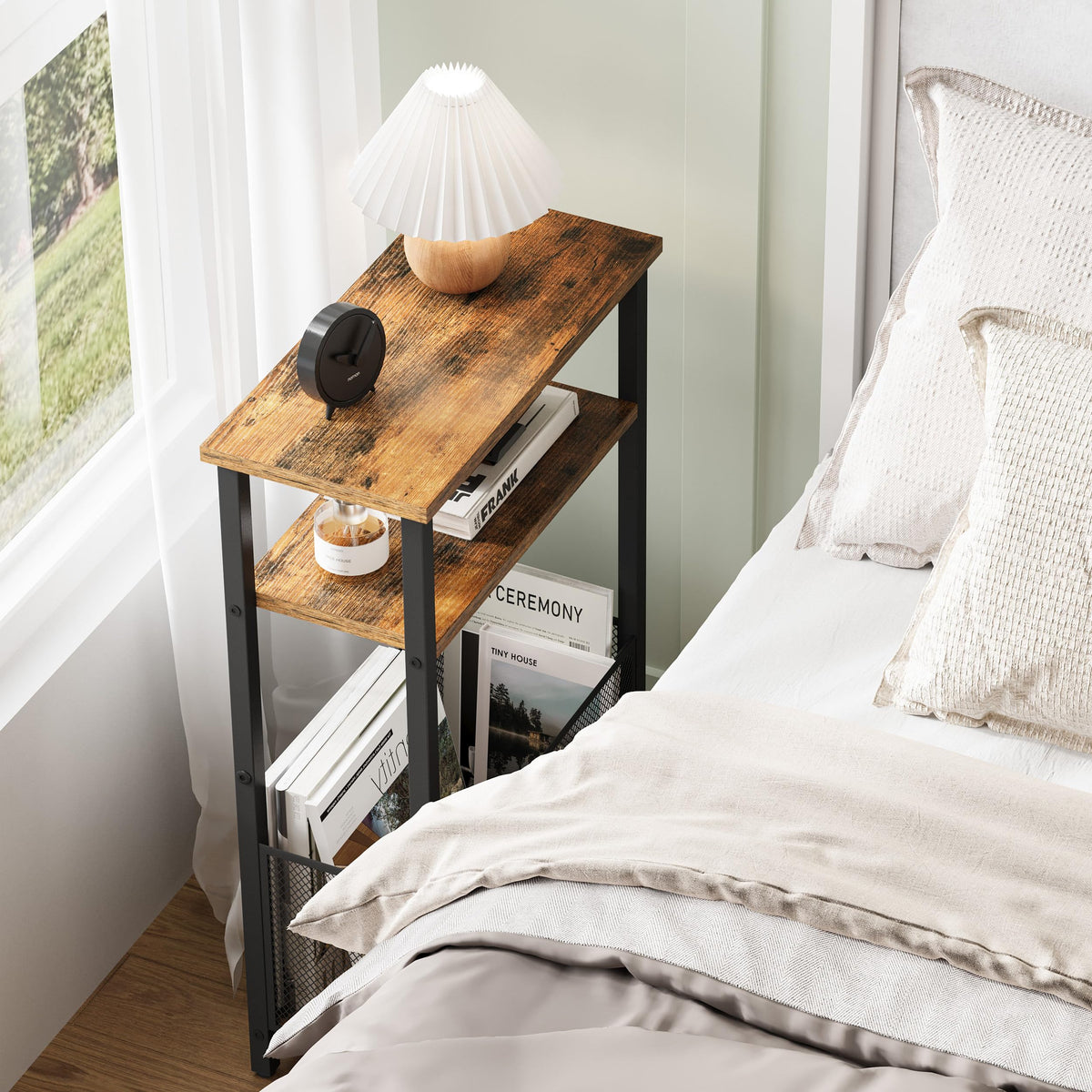 Narrow 3 Tier Side Table with Storage Basket Y76627