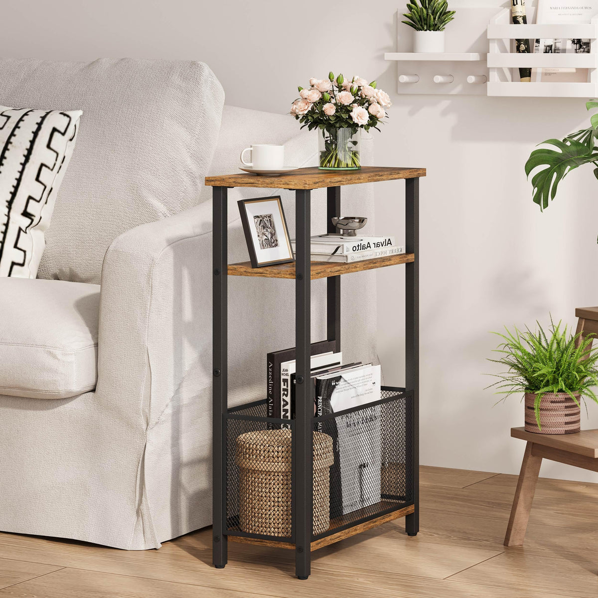Narrow 3 Tier Side Table with Storage Basket Y76627
