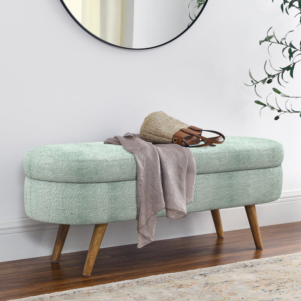 Cream Oval Boucle Storage Ottoman with Wooden Legs D9764