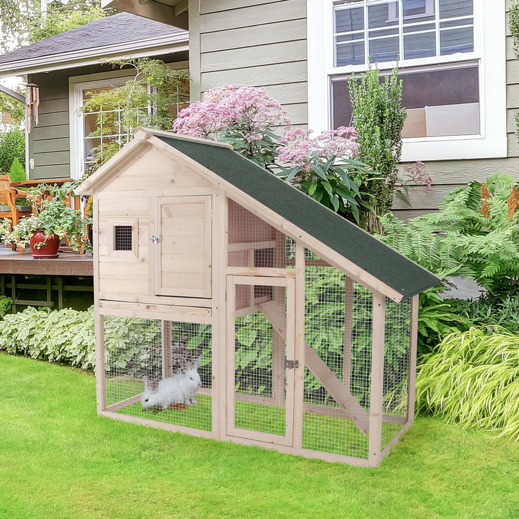 55" 2-Tier Wooden Rabbit Hutch with Ramp X90078