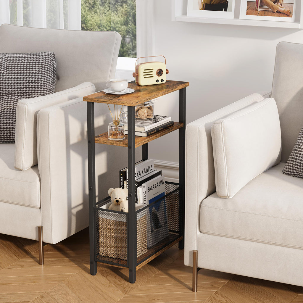 Narrow 3 Tier Side Table with Storage Basket Y76627