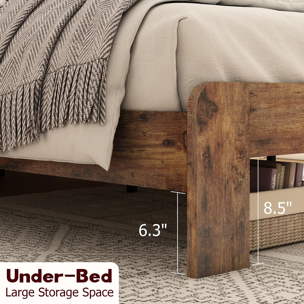 Full Size Dark Brown Wood Platform Bed Frame with Storage Z9447