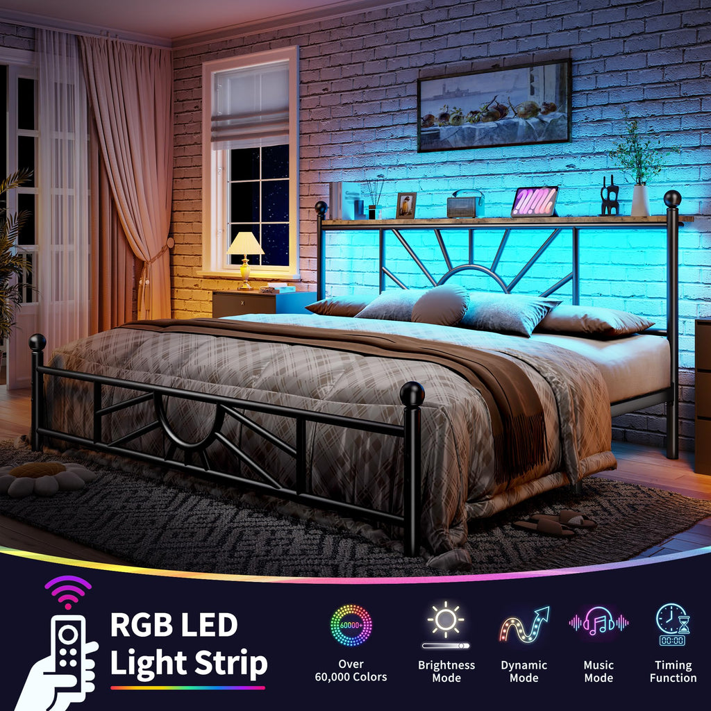 King Size Metal Platform Bed Frame with LED Lights F6425