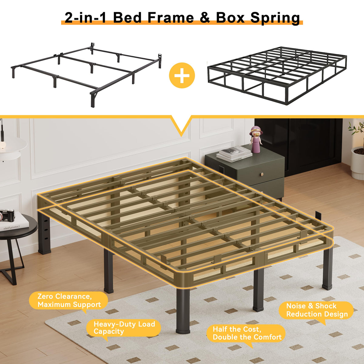 Queen 18 Inch Tall Metal Platform Bed Frame T579443